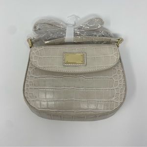 JustFab Shoulder Bag with Metal Plate, Birch Croc